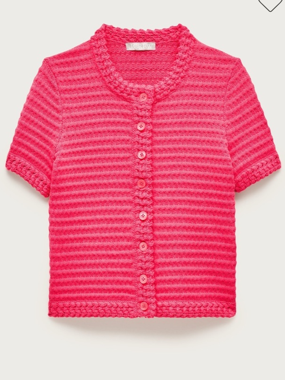 J crew tropical ruby Crochet short-sleeve cardigan